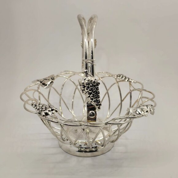 Godinger Silver Art Grape Leaf Swing Handle Silver Plate Basket - TARNISHED - Picture 6 of 10